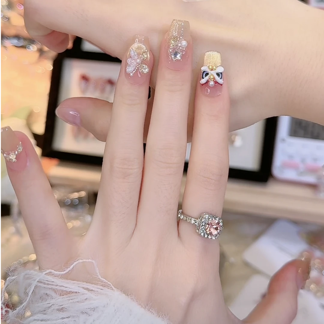 25年【蝶狮▮新春】新年战甲纯手工穿戴甲法式猫眼美甲穿戴式光疗甲