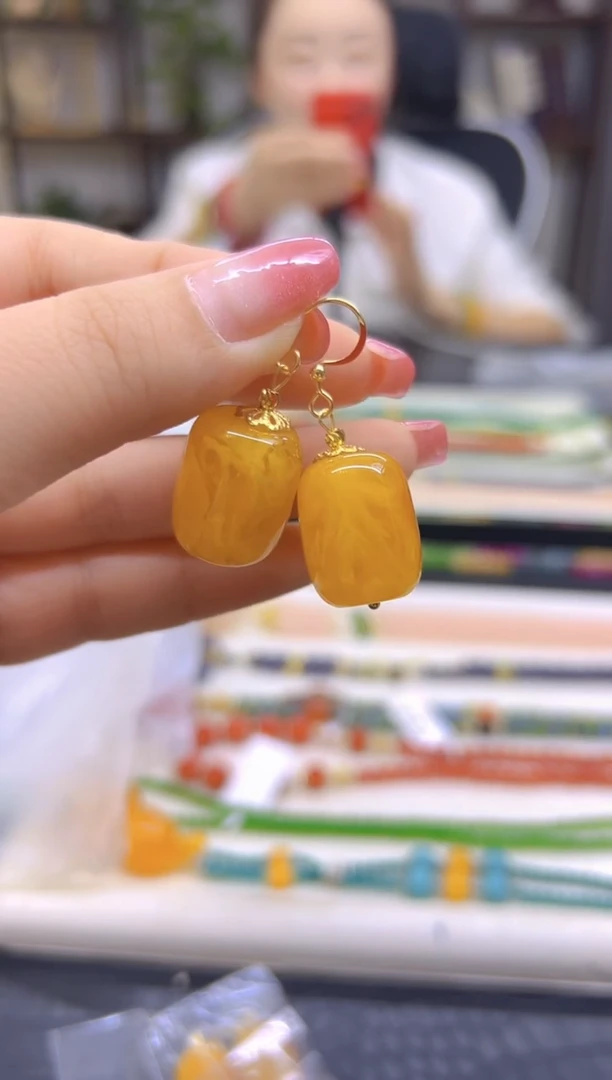 蜜蜡14K金镶嵌耳饰DIY款E620
