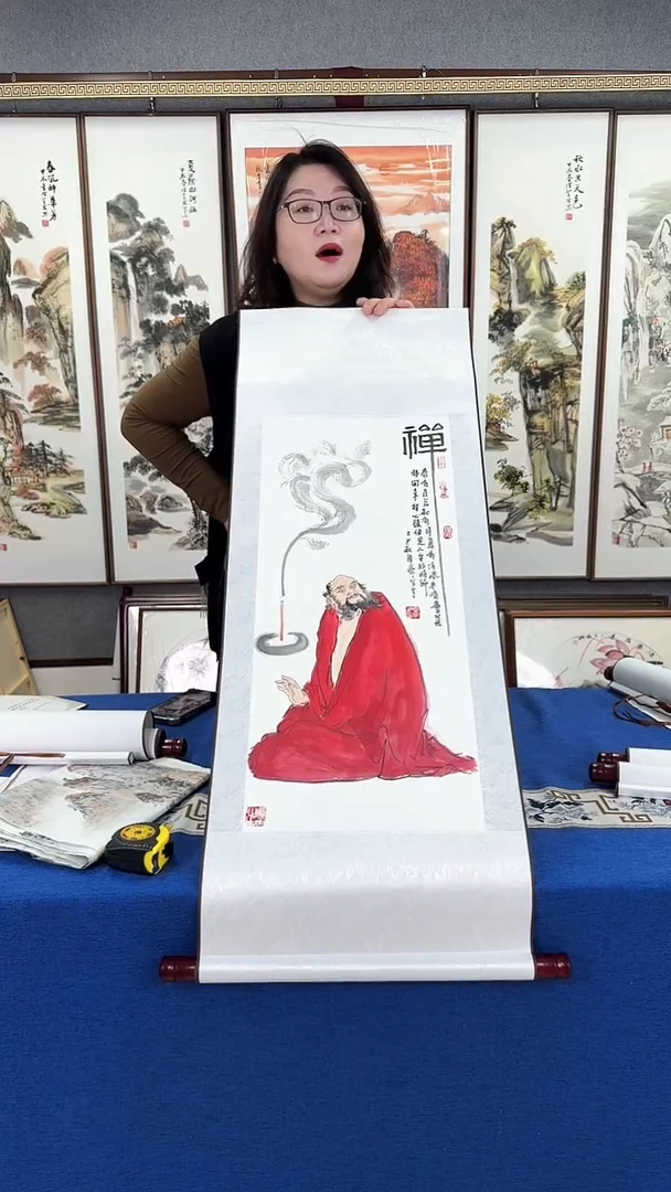 国画精品（红衣达摩）卷轴 40*100