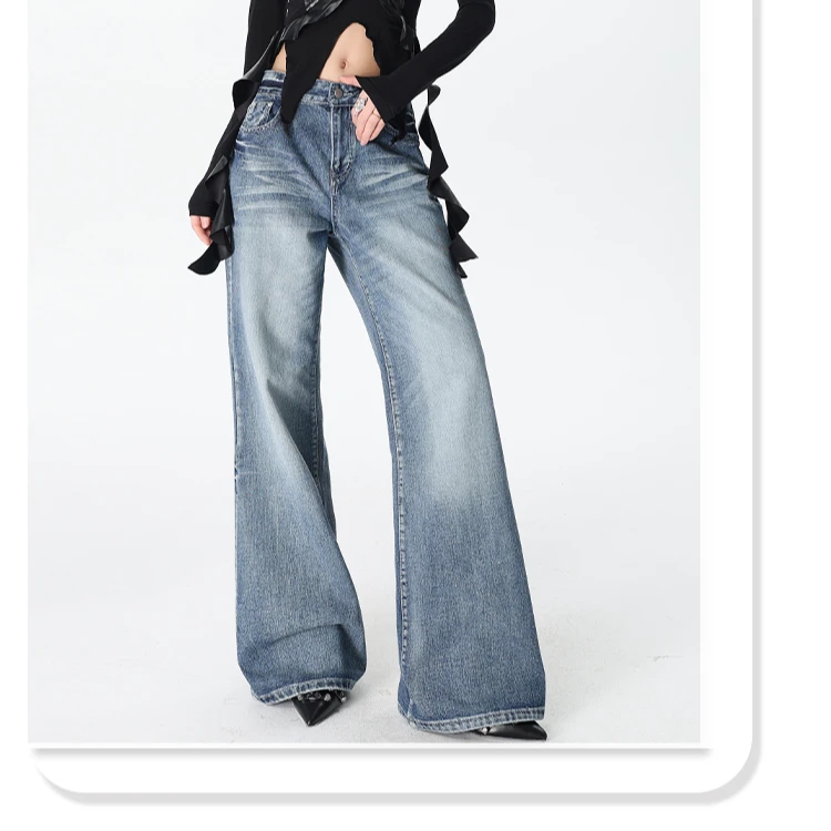 XM-05【潘安】女春季宽松显瘦牛仔裤宽松阔腿垂感拖地裤