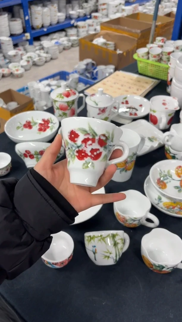 景德镇高温陶瓷食品级手绘釉中彩-把手斗笠杯