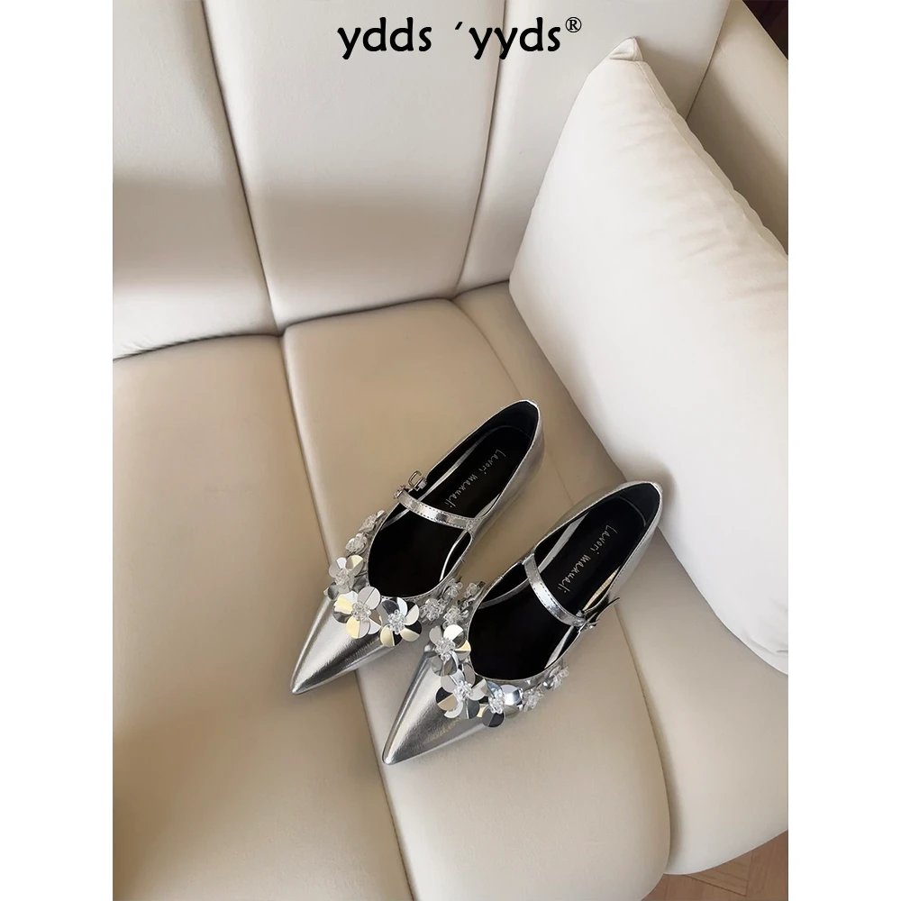 YDD/25春季新款优雅精致花朵缀饰内增高百搭尖头浅口小单鞋/4306