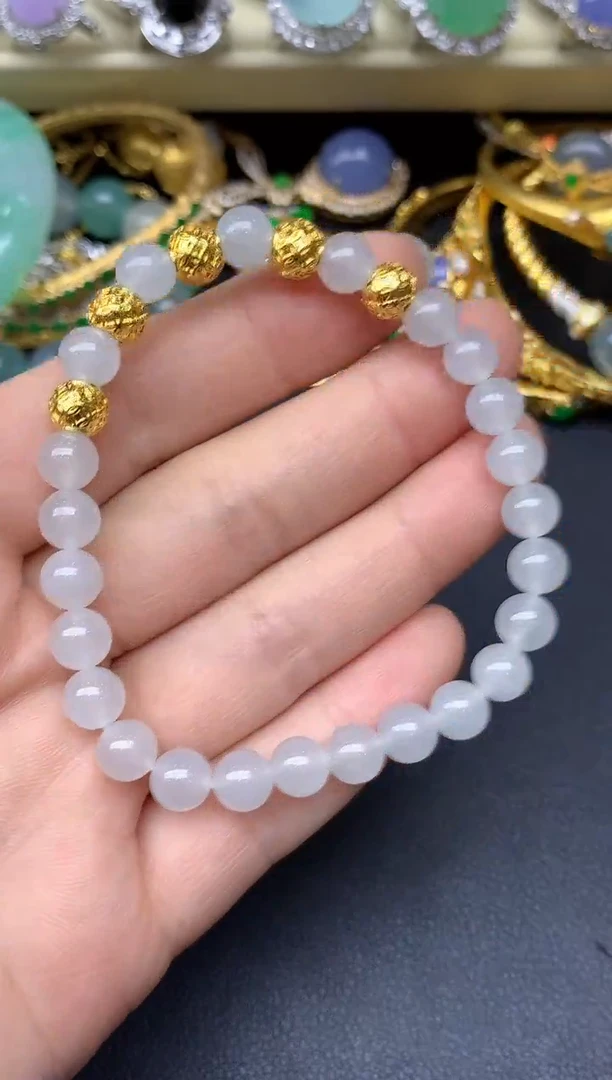 足金镶嵌手串翡翠298-雪姐翡翠天天见