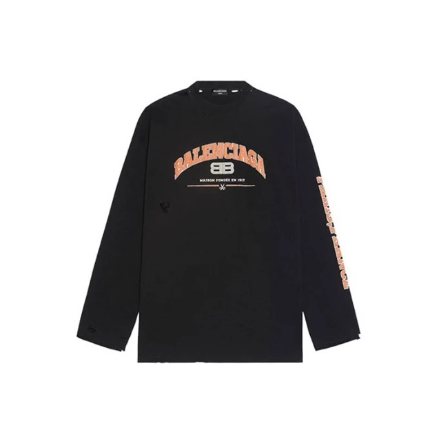 未使用 Balenciaga/巴黎世家 花花特价印花圆领长䄂T恤 黑色