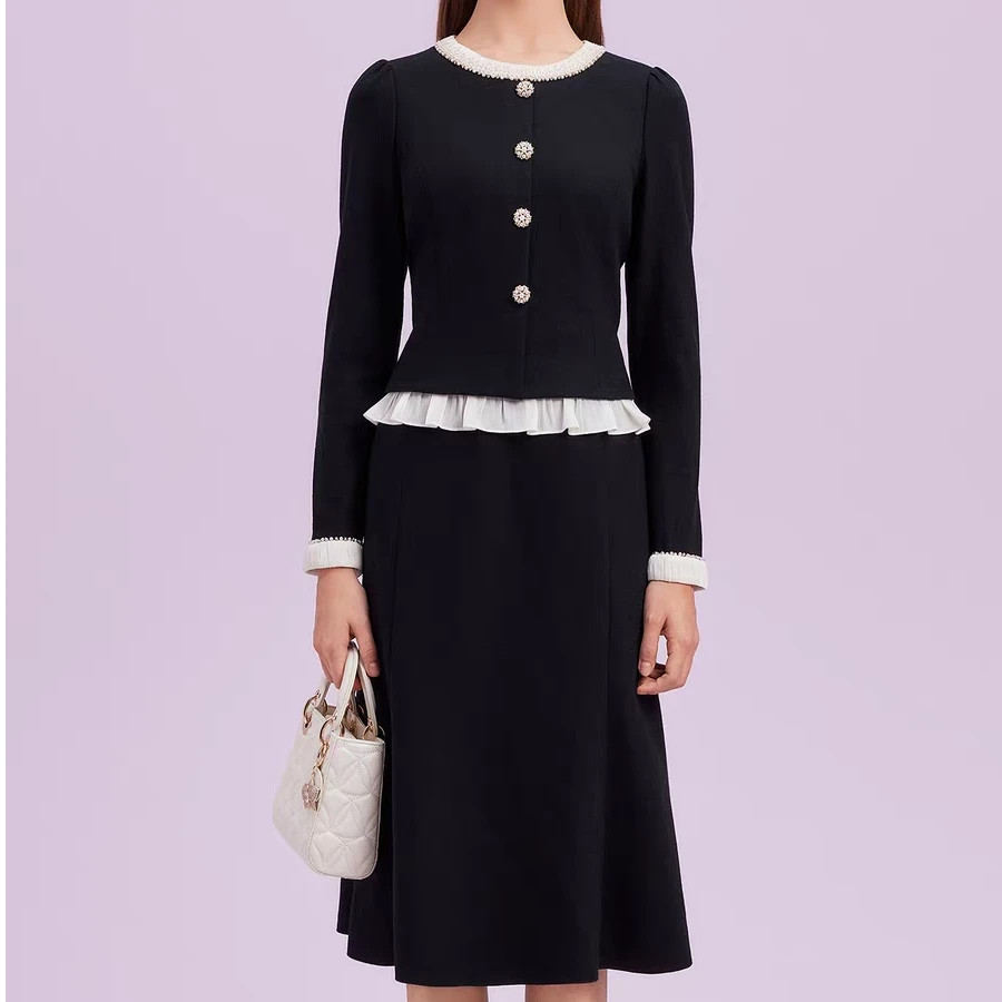 【拉】连衣裙小香风显瘦气质针织时尚法式优雅拼接