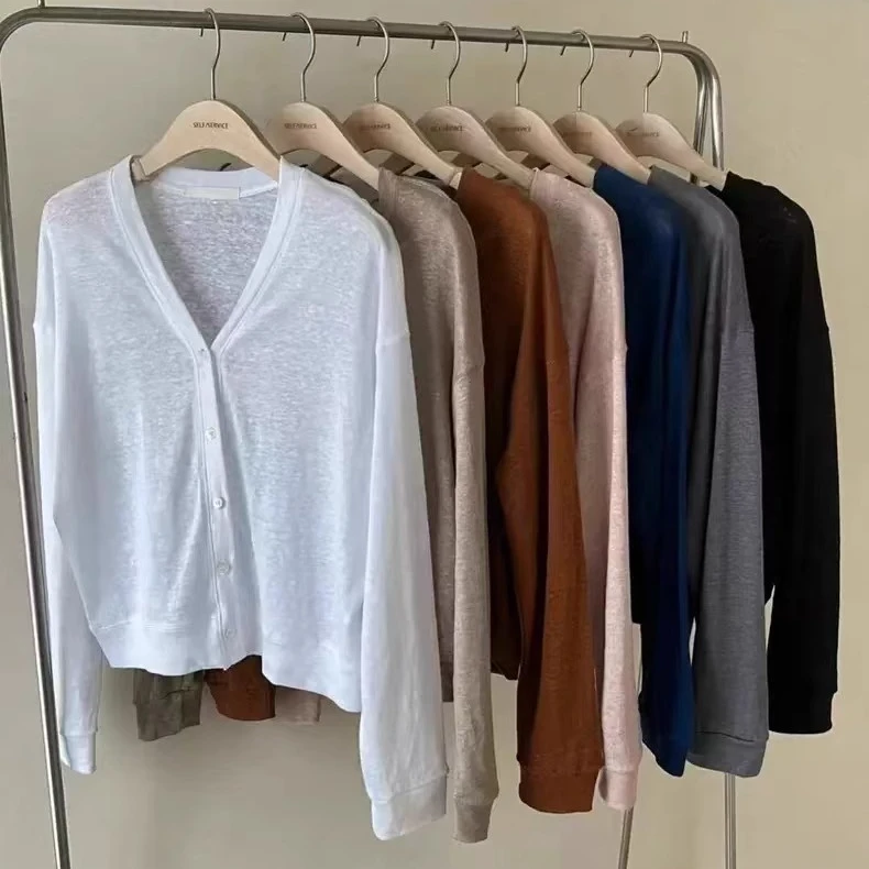 韩国东大门代购self service2024夏季轻薄百搭麻料防晒开衫