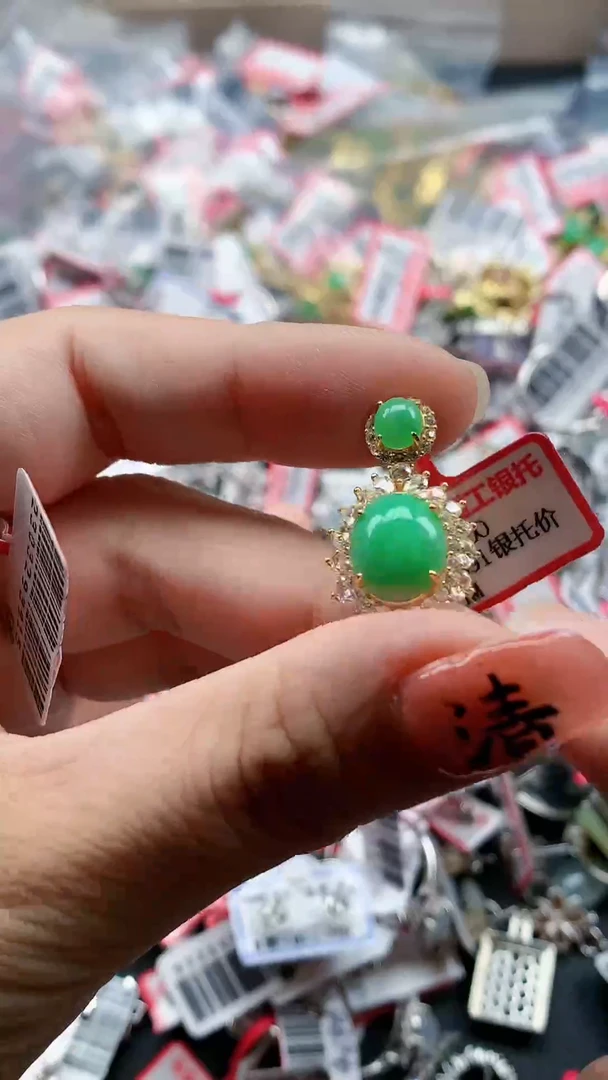 银S925镶嵌戒指翡翠天然A货缅甸翡翠