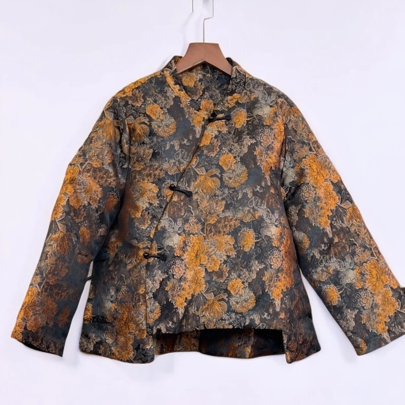 8221-金灿-花色宽松型长袖短外套立领复古印花提花