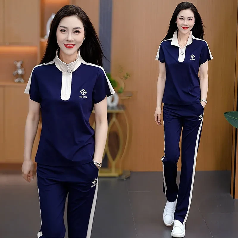 200斤胖mm夏季大码女装休闲套装韩版气质宽松显瘦减龄运动两件套