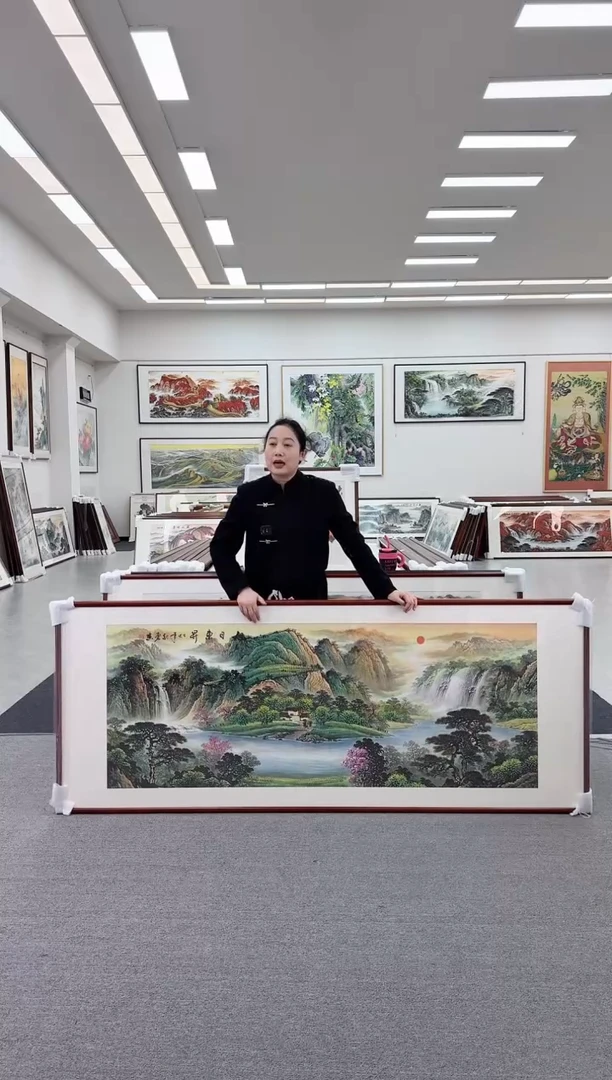 国画手绘 旭日东升 219*88