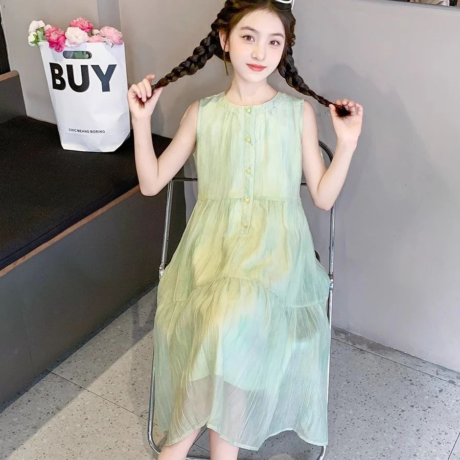 女童夏装裙子2025新款童装儿童夏天雪纺公主裙女大童夏季连衣裙潮