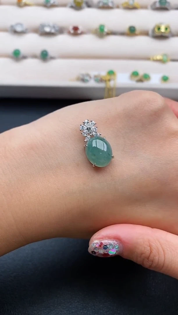 银S925镶嵌戒指翡翠天然缅甸A货翡翠33  2-