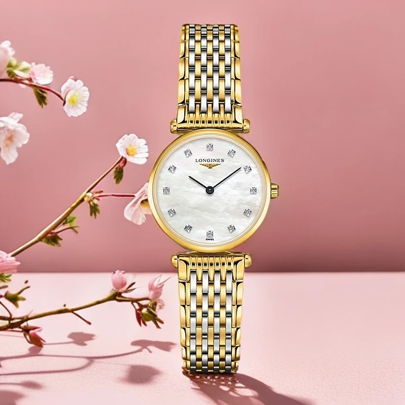 99新 Longines/浪琴 全套嘉岚石英/表径24mm/贝母盘钻刻/时尚女表
