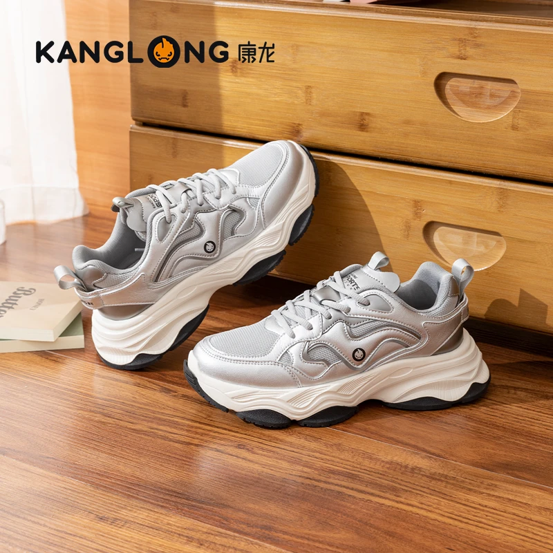康龙男鞋2025春夏季新款增高休闲鞋黑武士舒适百搭网面厚底老爹鞋