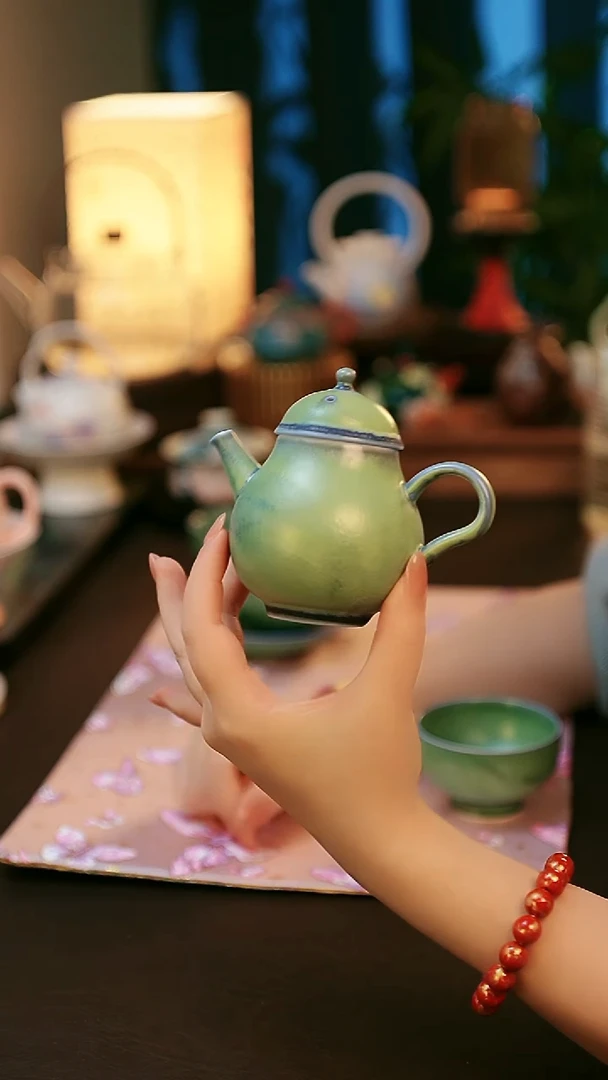 青云茶斋陶瓷茶具楚门窑变铜绿梨壶