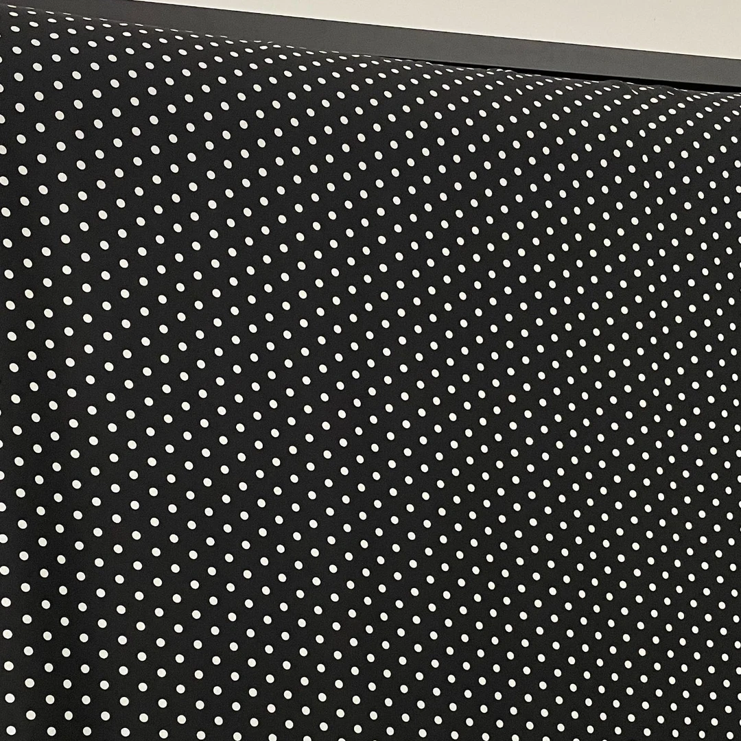 【黑底小白波点弹力双绉面料布料】微弹不透肉时尚时装面料雪纺