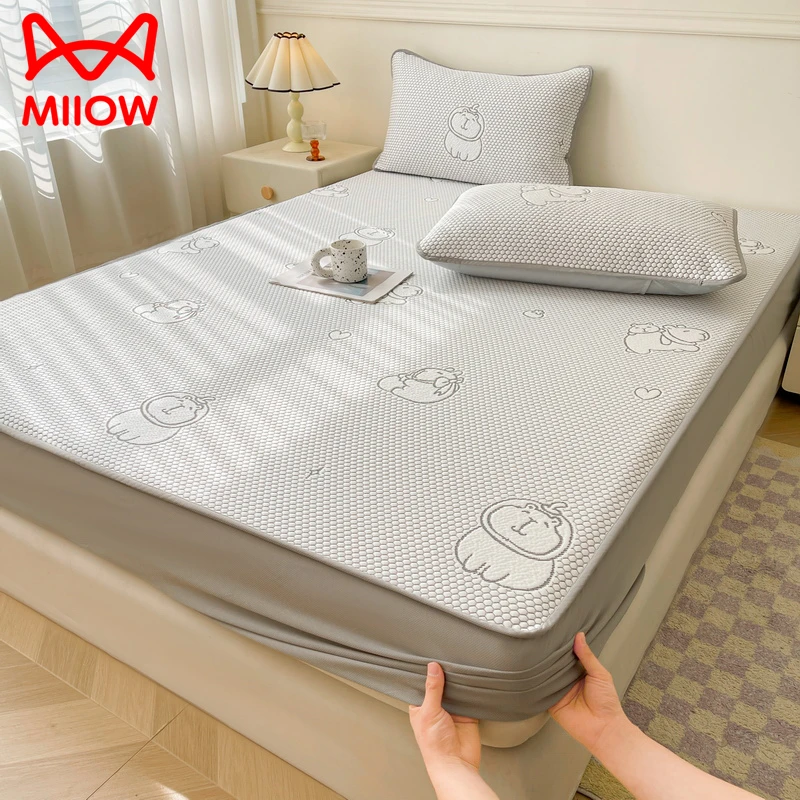 提花冰豆豆凉席床笠凉席床单款可水洗草席宿舍冰丝空调席