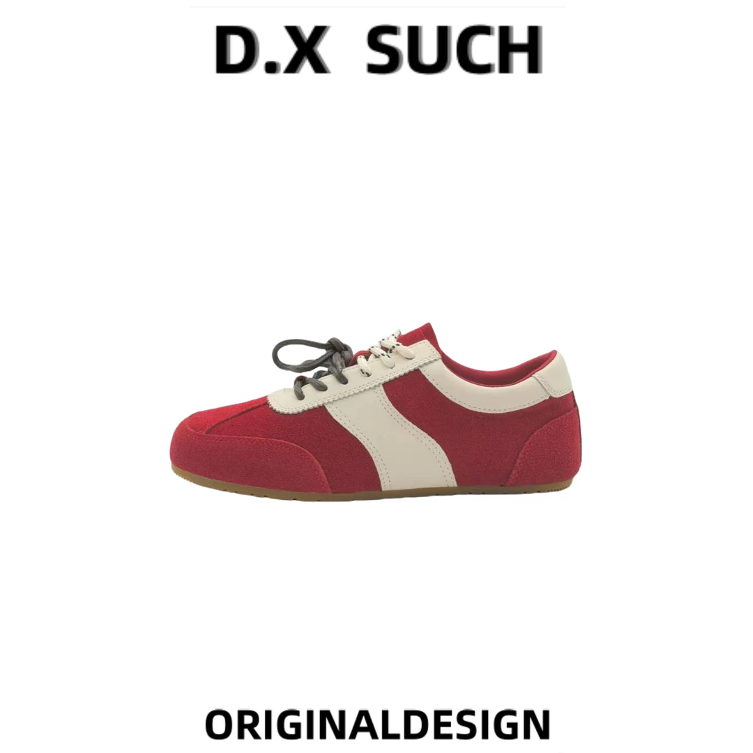 D.X 25|NEW 新款真皮美式复古德训鞋休闲女鞋平底拼色爆款阿甘鞋