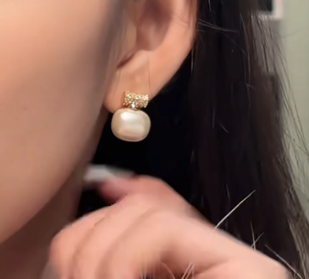 LeeSu【气质】方糖珍珠耳钉~1006