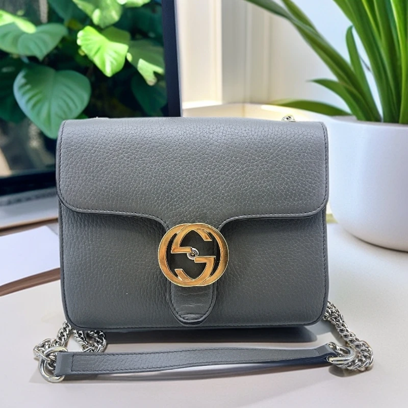 95新 GUCCI/古驰  大象灰色风琴单肩包 1681 2787