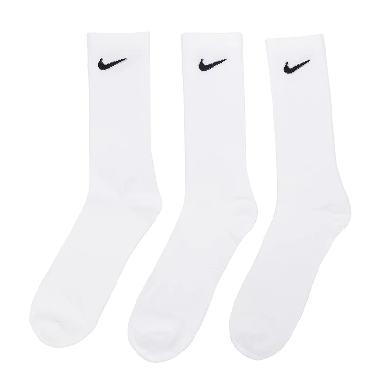 NIKE耐克三双装男袜女袜2025新款中筒袜白色训练袜运动袜子SX7676