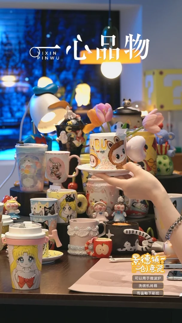 摆件D178景德镇手工手绘杯子摆件