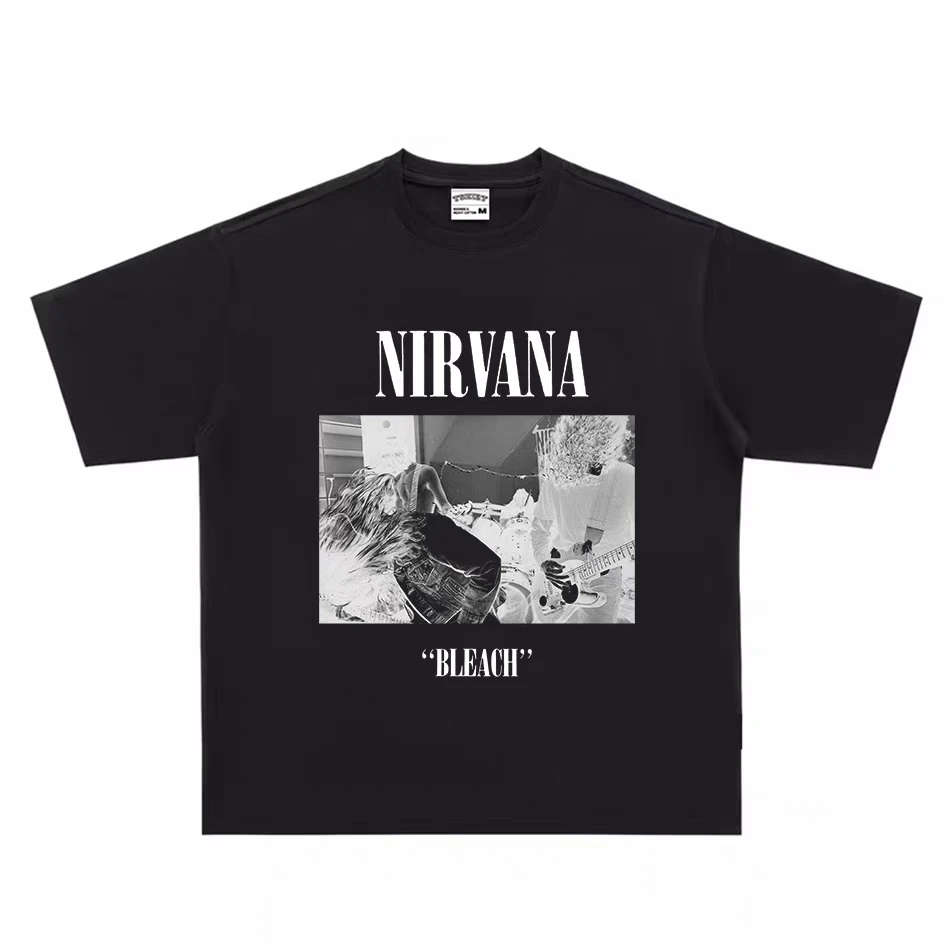 Nirvana摇滚乐队涅盘林肯公园美式vintage复古黑色正肩短袖T恤男