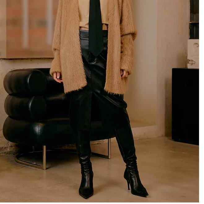 有尾有尾YOUWEI春夏荔枝纹皮半裙Y5823402高腰时尚休闲百搭显瘦