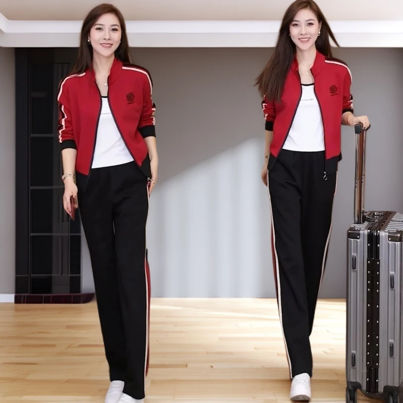 2025春秋新款洋气大码时尚运动服套装妈妈装宽松显瘦百搭女士