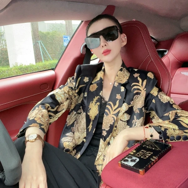 【宝姐家/西装上衣】春季新款大气花纹花朵女西装外套 25053