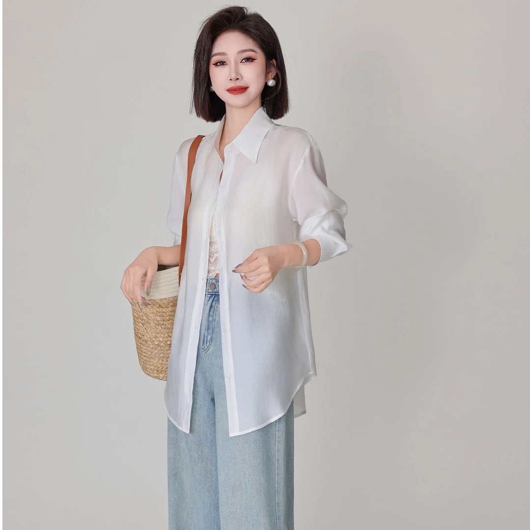 莱赛尔天丝衬衣气质白色时尚休闲百搭长袖女士衬衫春夏薄款