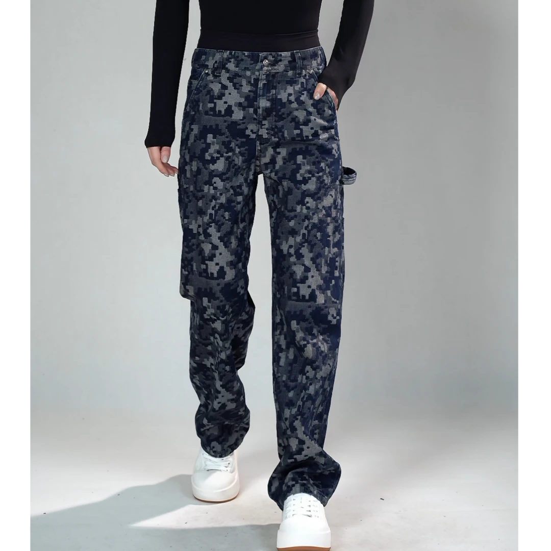 黑桃A系列男士工装牛仔裤128013早春男装时尚迷彩蓝阔腿牛仔裤