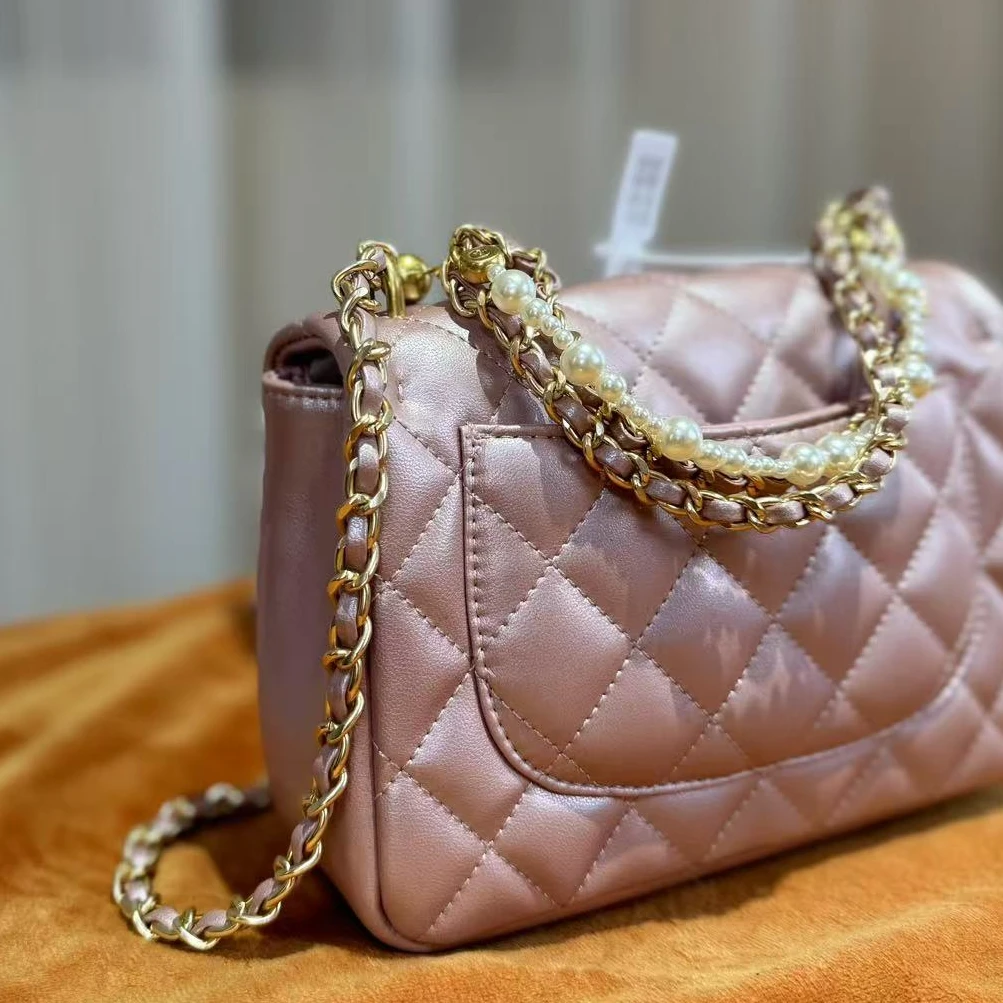 HIRMRIS手工真皮包550781-樱花粉  新珍珠球链