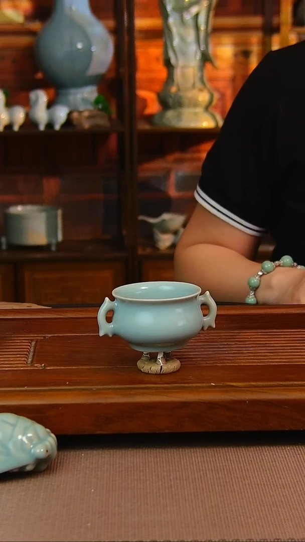 汝瓷茶具全手工仿古釉双耳杯，全品