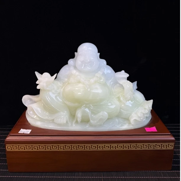 纯手工雕刻大号弥勒佛玉石中式家居装饰乔迁开业送礼摆件工艺品