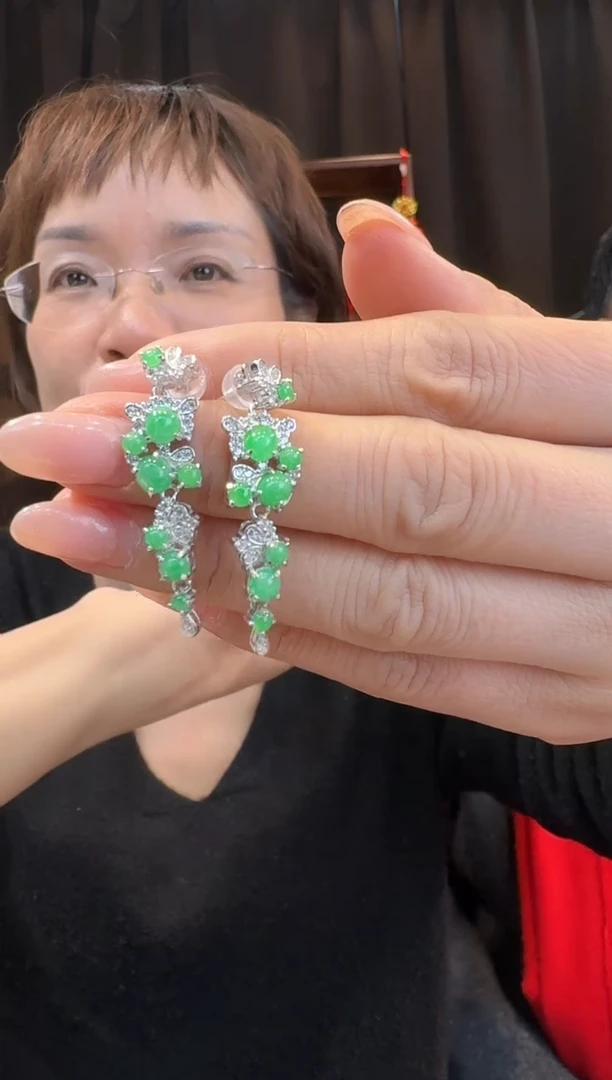 【闪购商品】翡翠耳饰银S925镶嵌耳饰