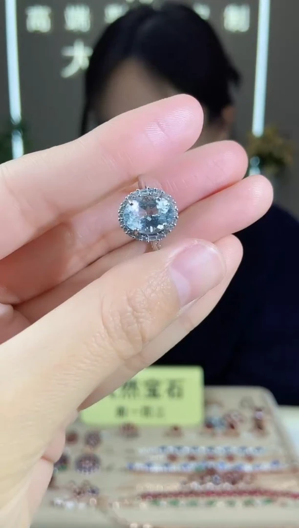 【闪购商品】海蓝宝石戒指银S925镶嵌手饰