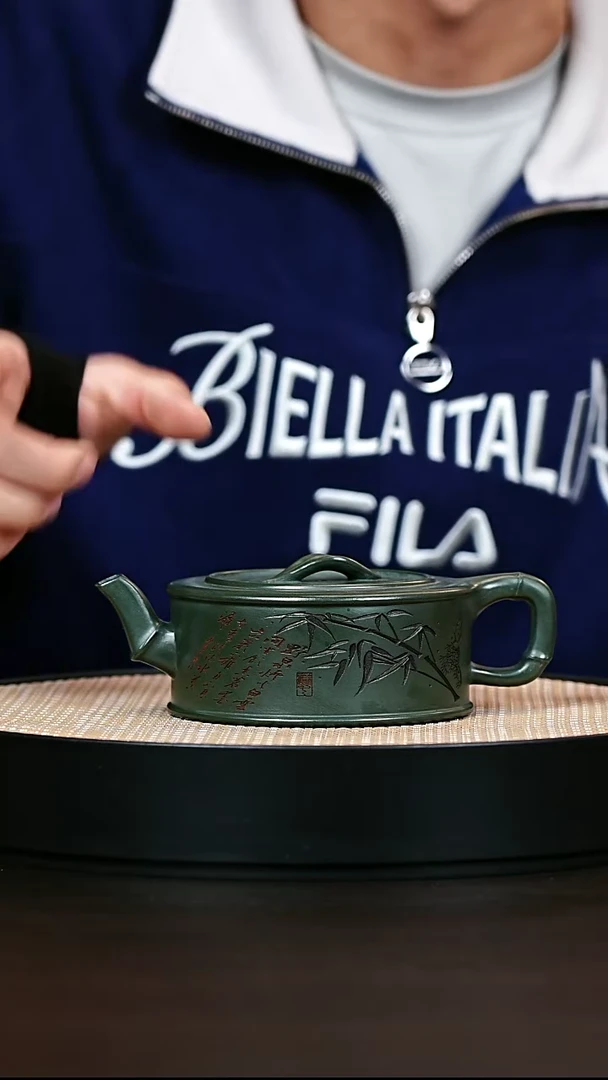 茶壶紫砂绿泥竹叶竹段