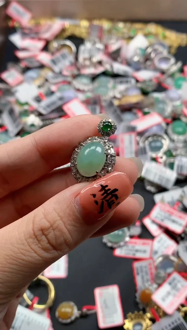 银S925镶嵌戒指翡翠天然A货缅甸翡翠