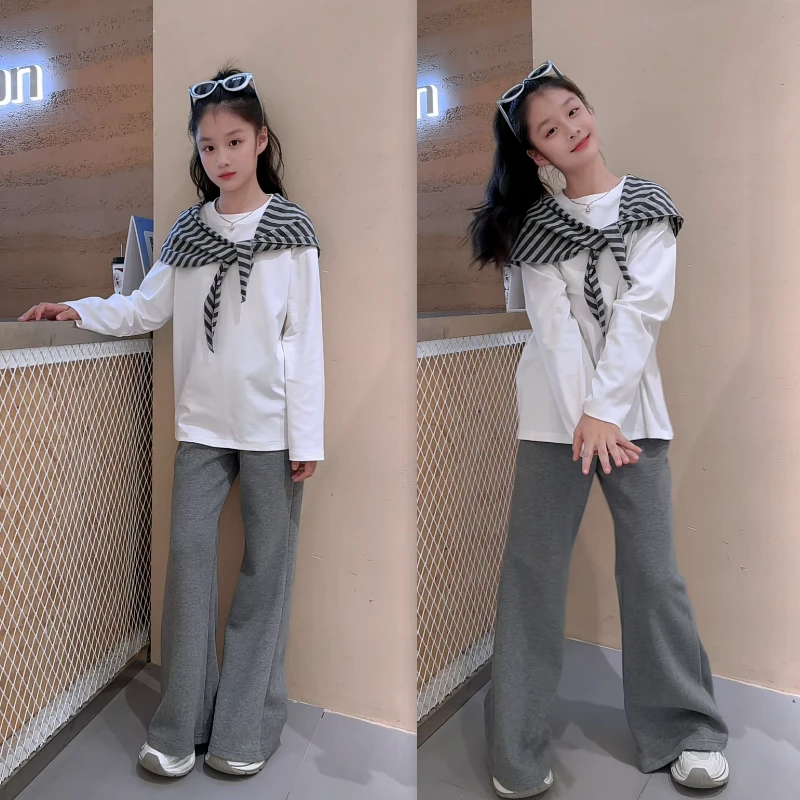 女童韩版休闲秋季套装2025新款儿童宽松洋气春秋韩系简约打底衫潮