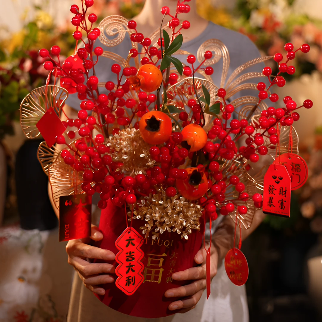 年宵福桶 大号福桶 真实大小发货 大号玄关喜庆年宵仿真花