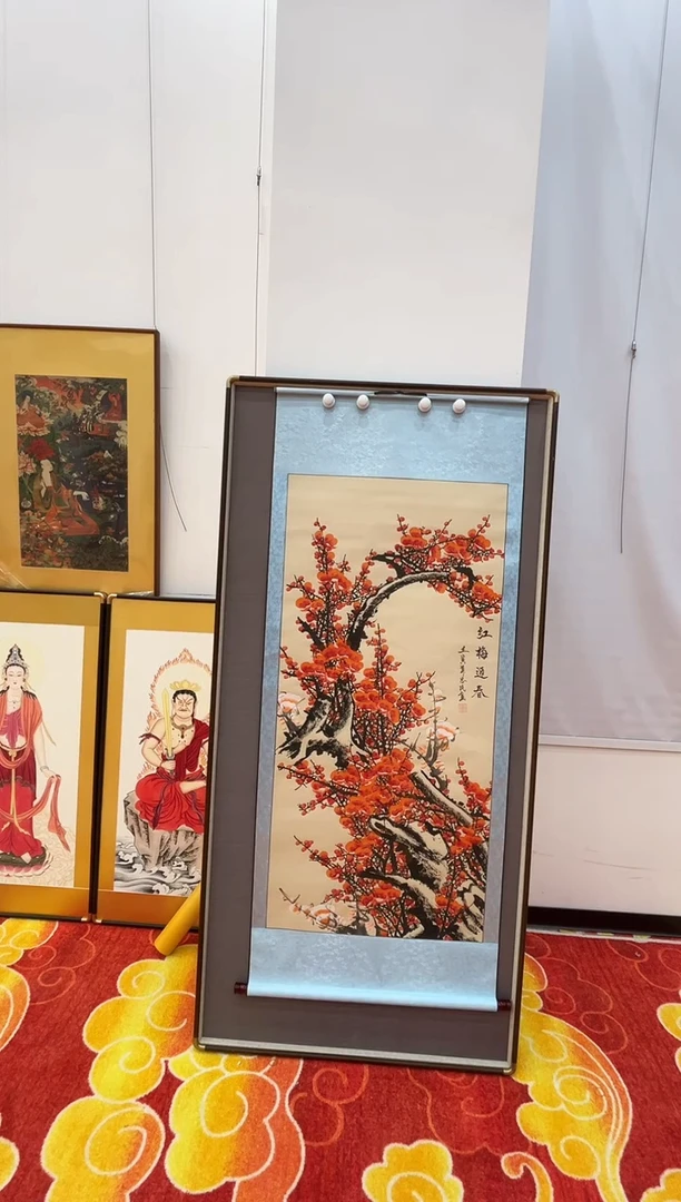 卷轴画卷轴国画古红