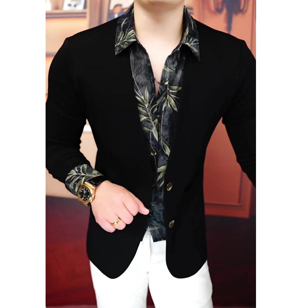 【商场同款】轻奢衬衫男秋季新款时尚百搭个性痞帅大码中青年寸衫潮