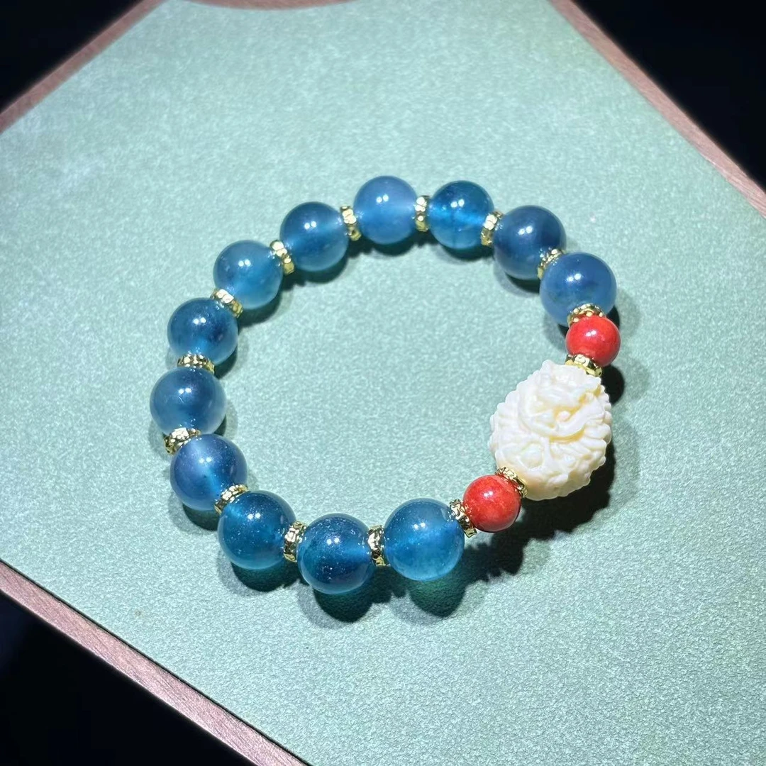 s1075-国风设计款翠青冰魄玛瑙圆珠手串-赠礼盒