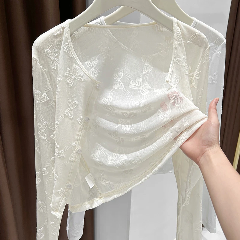 蝴蝶结蕾丝吊带外搭开衫女薄款旗袍气质披肩软糯罩衫短款高级外套