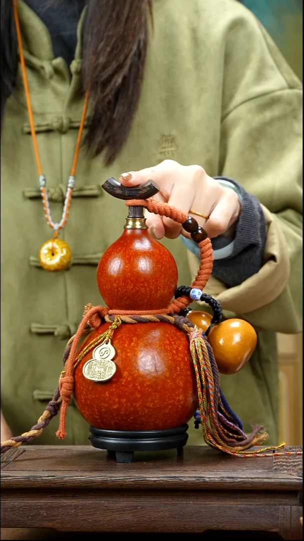 YR016精品藏绳款天然酒葫芦（一物一拍）+原色小葫芦