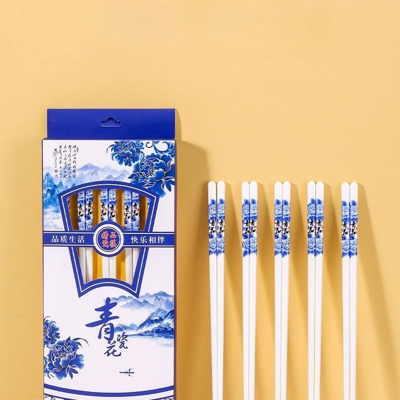 景德镇陶瓷筷子家用盒装套装10双送礼国风网红釉下彩青花瓷正品