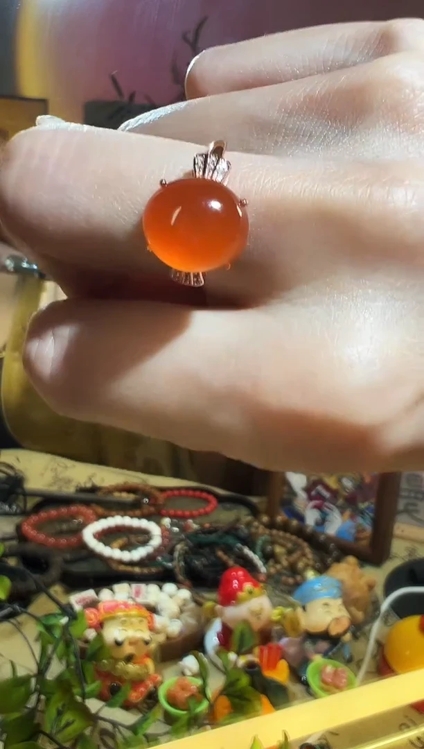 【闪购商品】南红玛瑙戒指银S925镶嵌冰飘南红