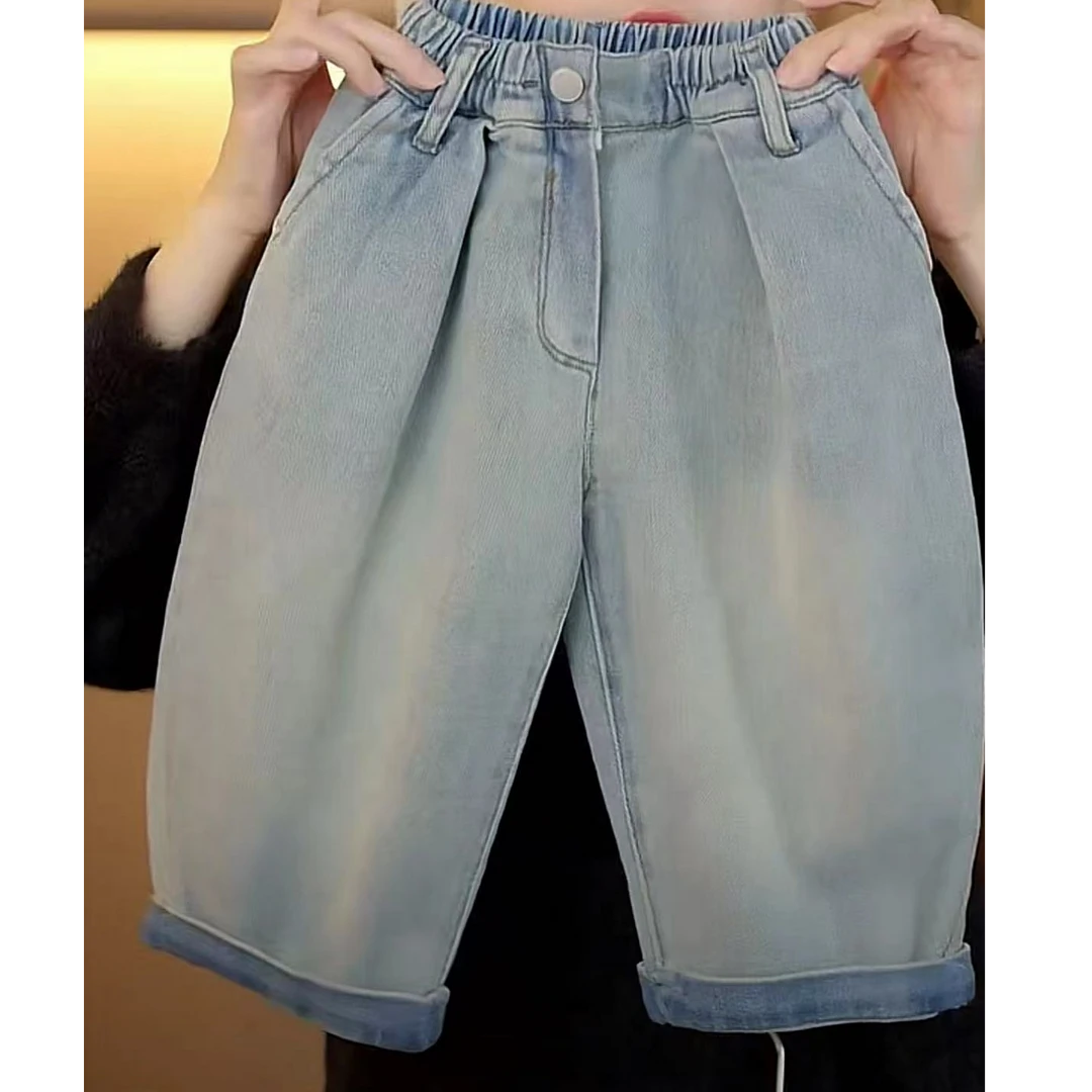 幂姐童装 儿童牛仔裤2025新款秋季原色宽松直筒百搭洋气长裤子