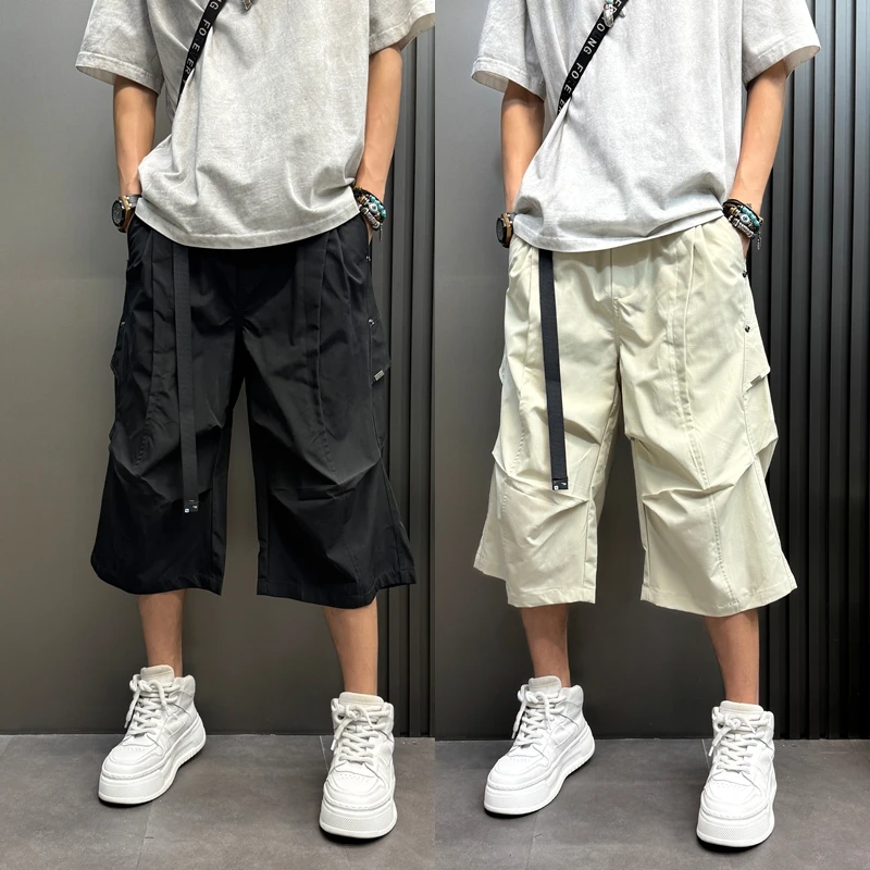 纯色拼接七分裤2025户外干活耐磨裤子夏季新款休闲裤大气韩版短裤